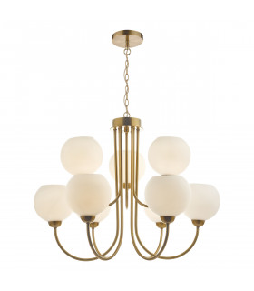 Pendant Light Natural Brass With Opal Glass, 9x E14