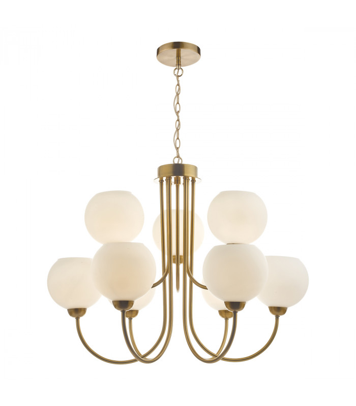 Pendant Light Natural Brass With Opal Glass, 9x E14