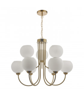 Pendant Light Natural Brass With Opal Glass, 9x E14