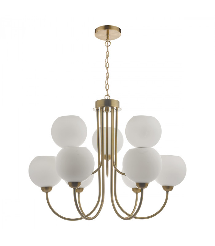 Pendant Light Natural Brass With Opal Glass, 9x E14