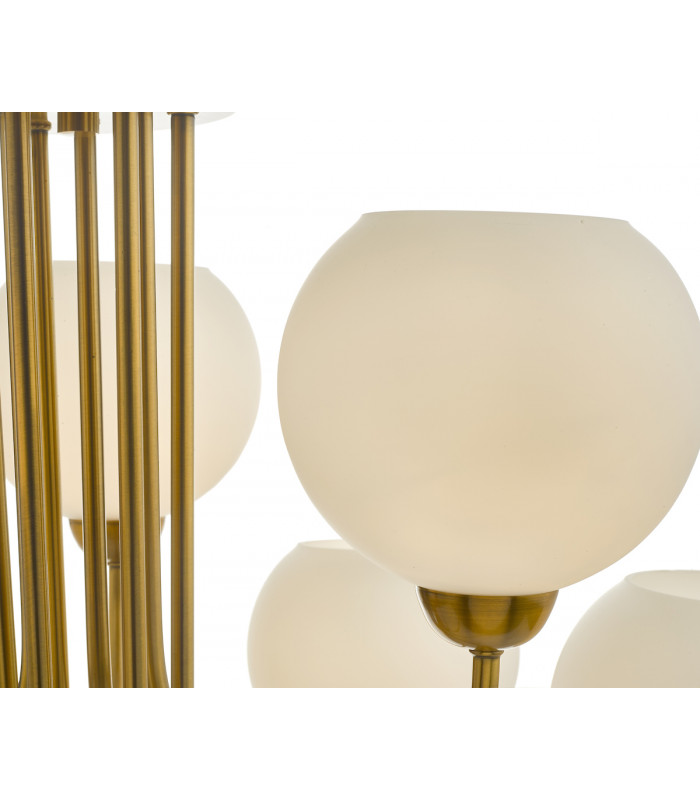 Pendant Light Natural Brass With Opal Glass, 9x E14