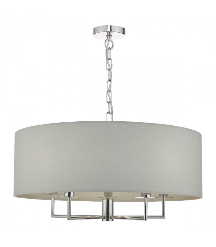 Cylindrical Pendant Light Polished Chrome & Grey, 5x E14