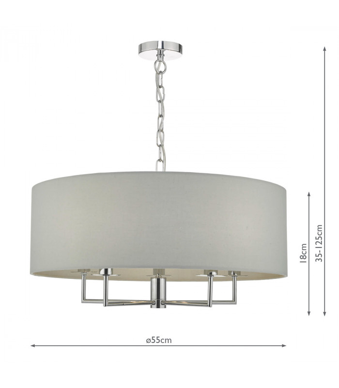Cylindrical Pendant Light Polished Chrome & Grey, 5x E14