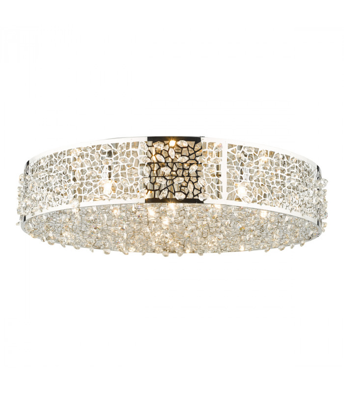 Flush Ceiling Light Polished Chrome & Crystal, 6x G9