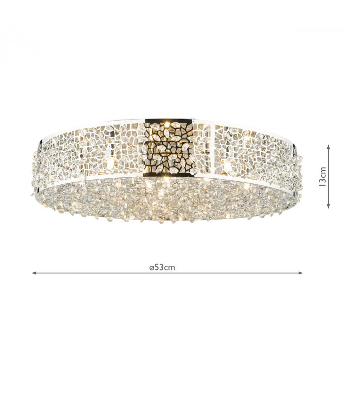 Flush Ceiling Light Polished Chrome & Crystal, 6x G9