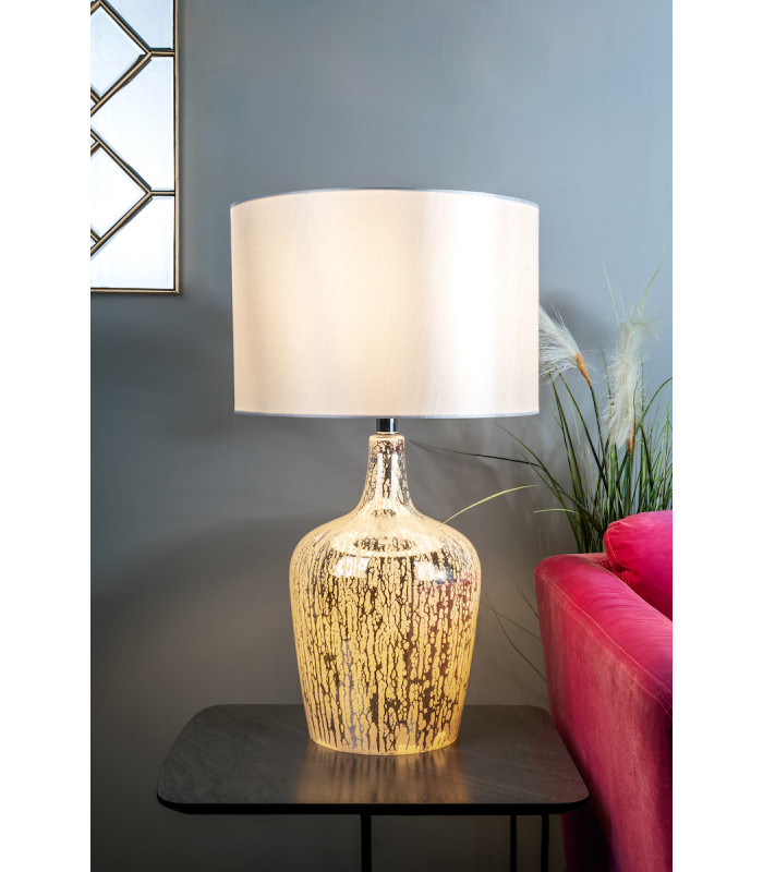 Table Lamp Silver Glass With Round Drum Shade