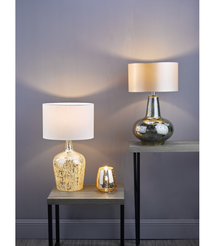 Table Lamp Silver Glass With Round Drum Shade