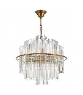 Pendant Light Brushed Antique Gold And Clear Glass, 13x G9