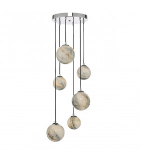Cluster Pendant Light Marble Effect Glass & Polished Chrome, 6x G9