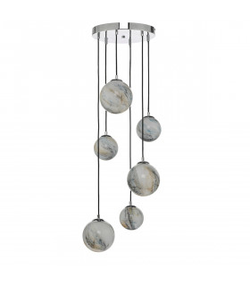 Cluster Pendant Light Marble Effect Glass & Polished Chrome, 6x G9