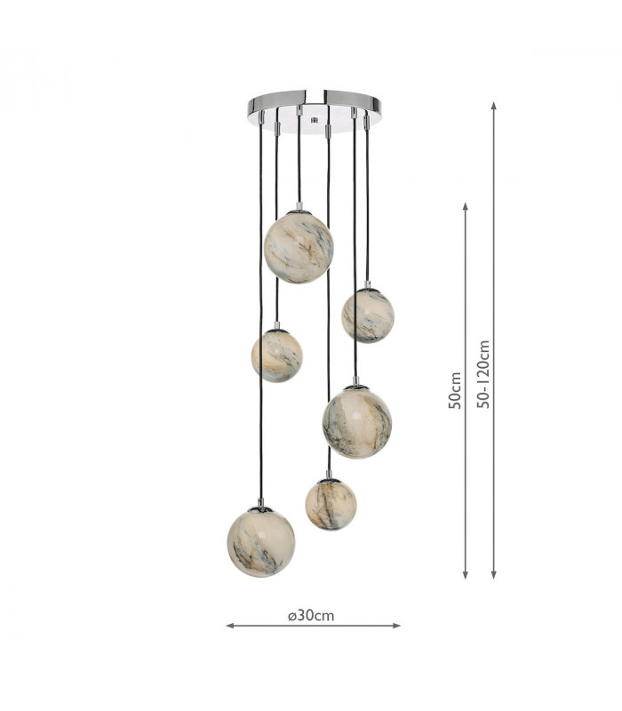 Cluster Pendant Light Marble Effect Glass & Polished Chrome, 6x G9