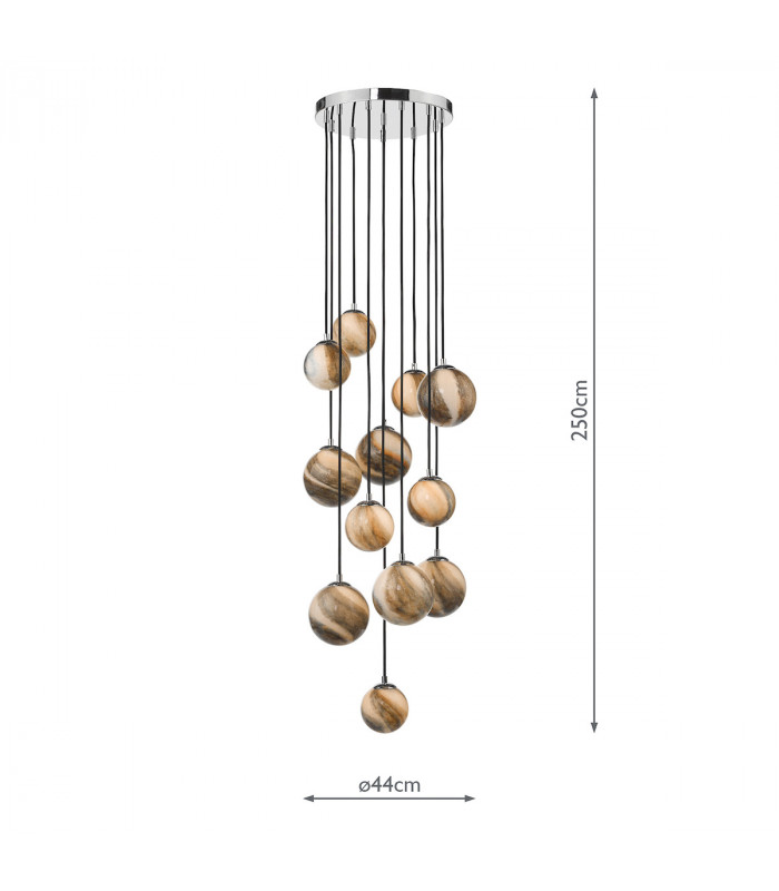 Cluster Pendant Light Polished Chrome Glass 2.5M, 12x G9