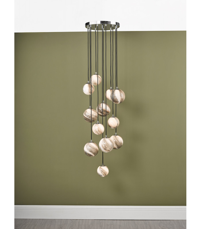 Cluster Pendant Light Polished Chrome Glass 2.5M, 12x G9