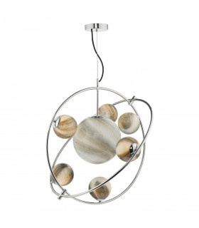 Spherical Pendant Light Polished Chrome Glass, 7x G9