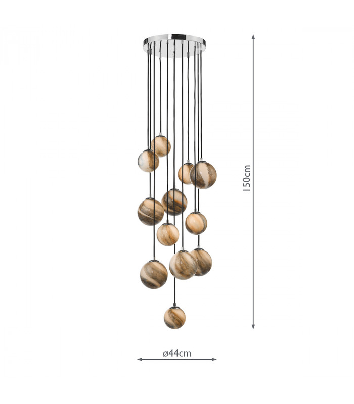 Cluster Pendant Light Polished Chrome Glass 1.5M, 12x G9