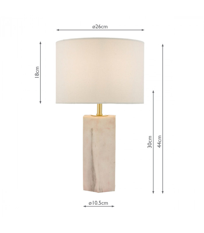 Table Lamp Pink & Marble Effect With Round Drum Shade