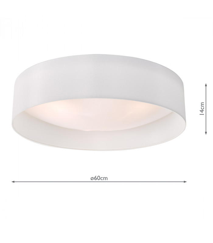 Cylindrical Flush Ceiling Light White Faux Silk 60cm, 3x E27