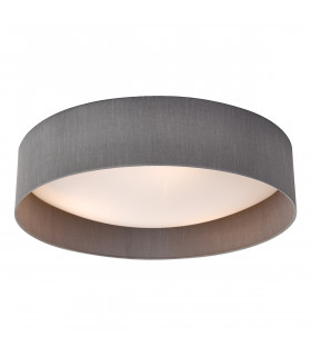 Cylindrical Flush Ceiling Light Grey Faux Silk 60cm, 3x E27