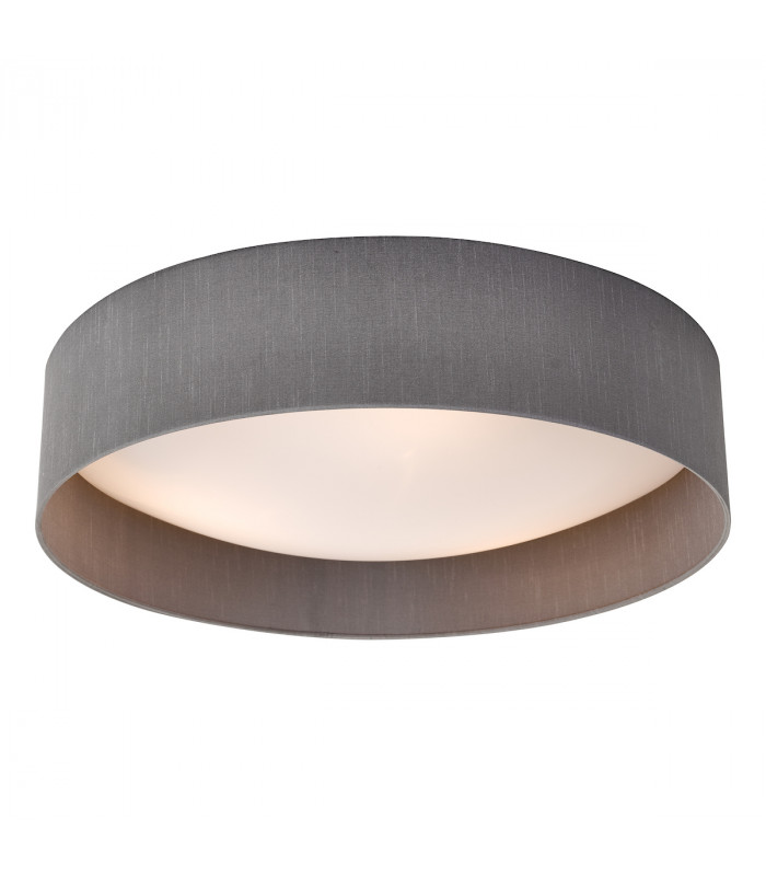 Cylindrical Flush Ceiling Light Grey Faux Silk 60cm, 3x E27