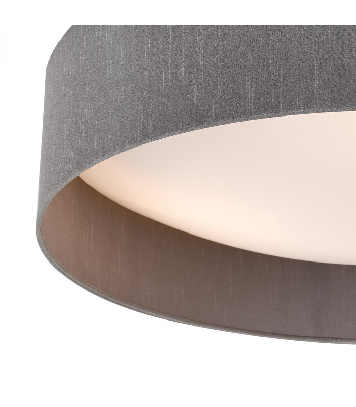 Cylindrical Flush Ceiling Light Grey Faux Silk 60cm, 3x E27