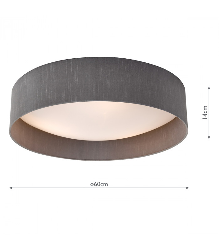 Cylindrical Flush Ceiling Light Grey Faux Silk 60cm, 3x E27