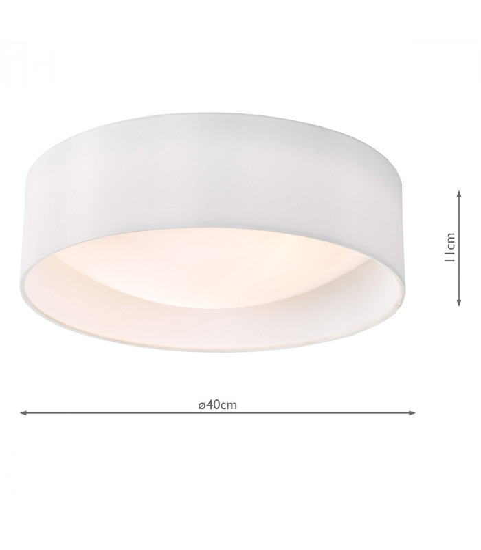 Cylindrical Flush Ceiling Light White Faux Silk 40cm, 2x E27