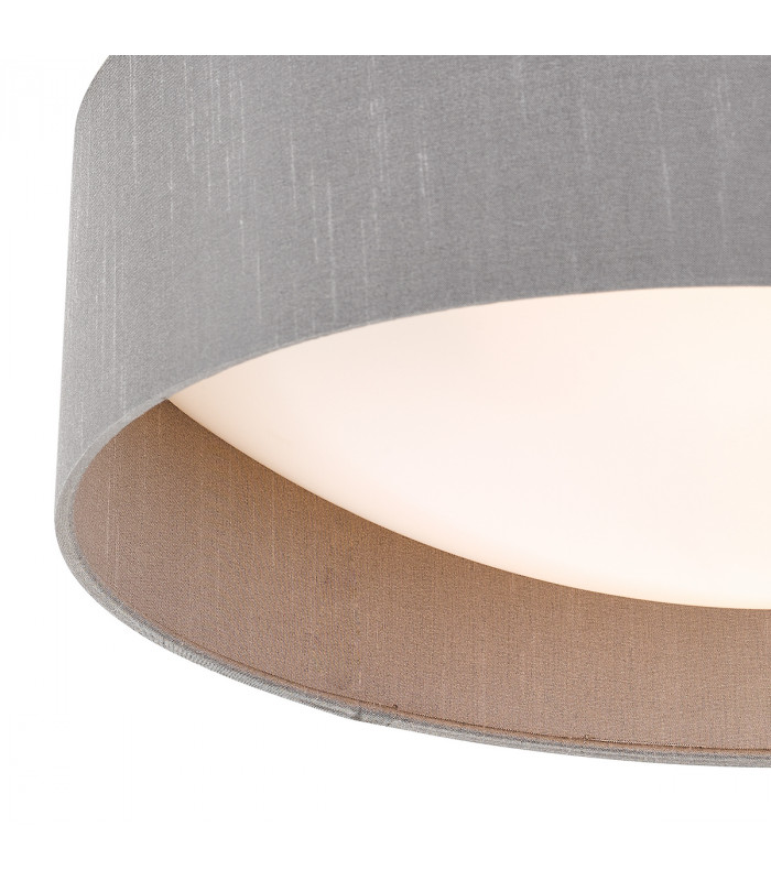 Cylindrical Flush Ceiling Light Grey Faux Silk 40cm, 2x E27