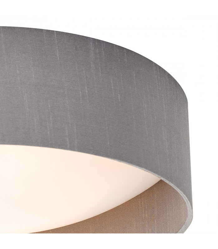 Cylindrical Flush Ceiling Light Grey Faux Silk 40cm, 2x E27