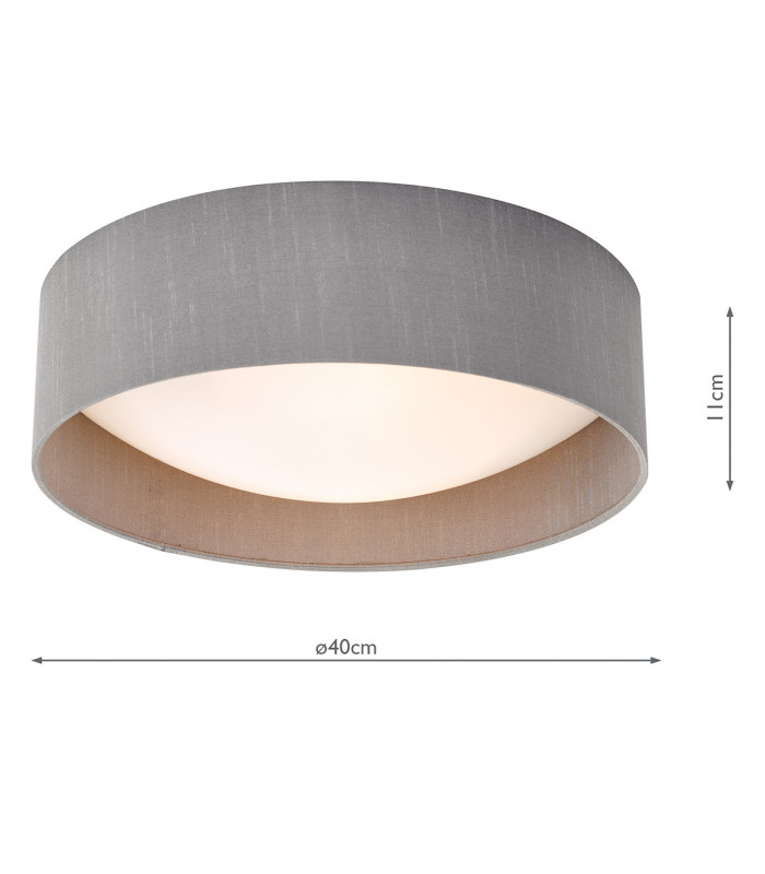 Cylindrical Flush Ceiling Light Grey Faux Silk 40cm, 2x E27