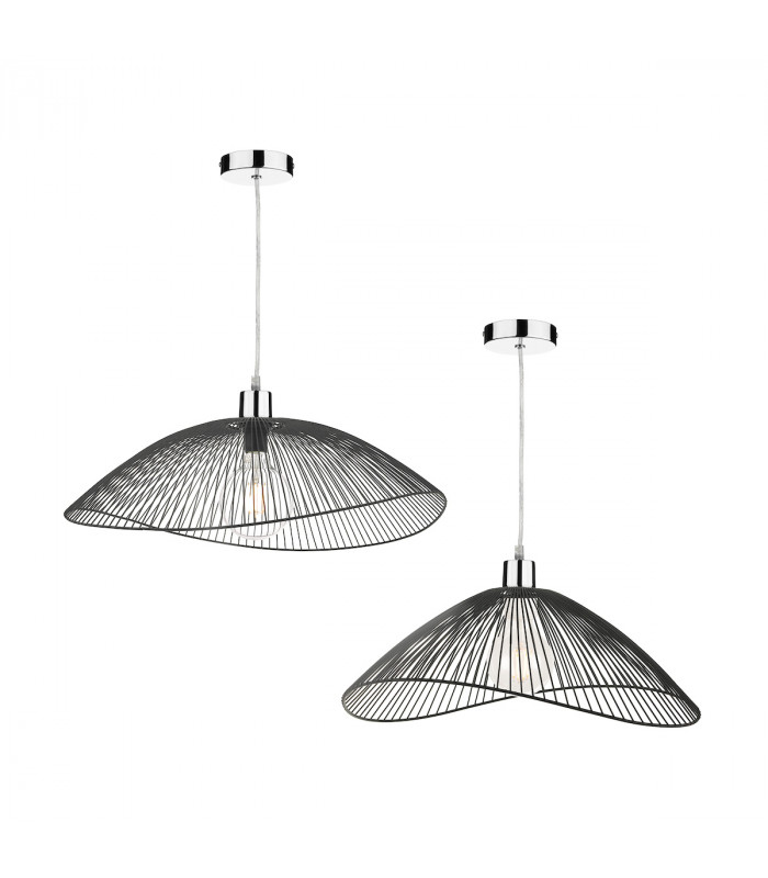 Wire Frame Easy Fit Pendant Light Black Twin Pack