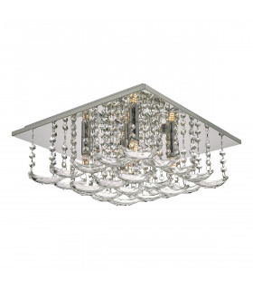 Flush Ceiling Light Polished Chrome & Crystal, 5x G9