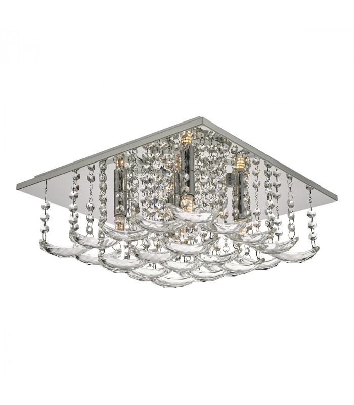 Flush Ceiling Light Polished Chrome & Crystal, 5x G9