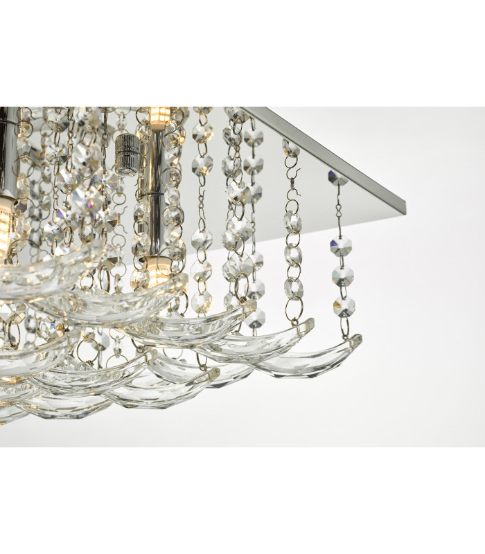 Flush Ceiling Light Polished Chrome & Crystal, 5x G9