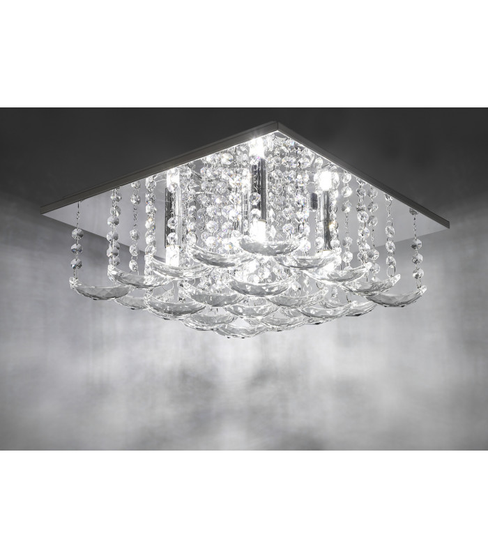 Flush Ceiling Light Polished Chrome & Crystal, 5x G9