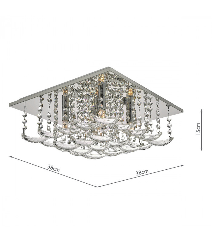 Flush Ceiling Light Polished Chrome & Crystal, 5x G9