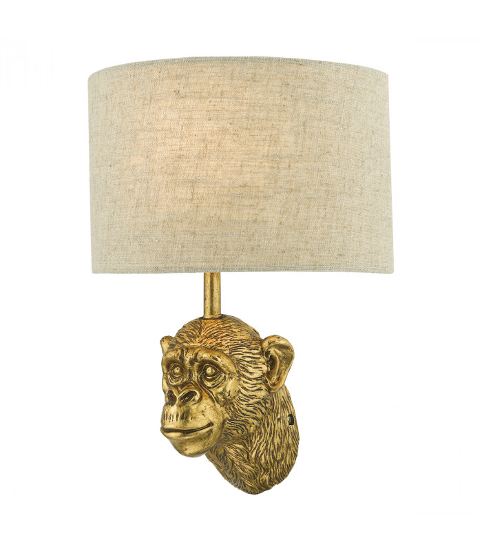 Monkey Wall Light Gold with Natural Linen Shade
