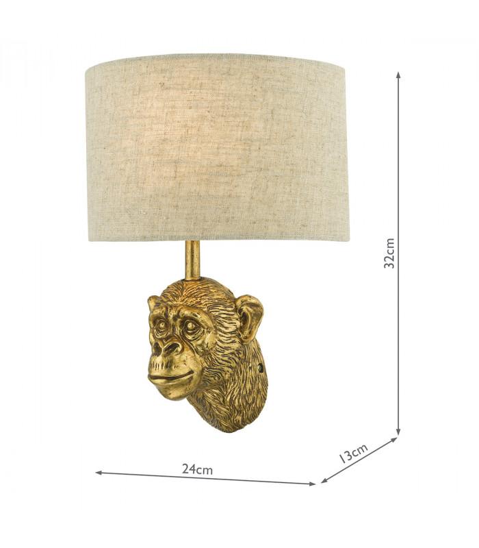Monkey Wall Light Gold with Natural Linen Shade