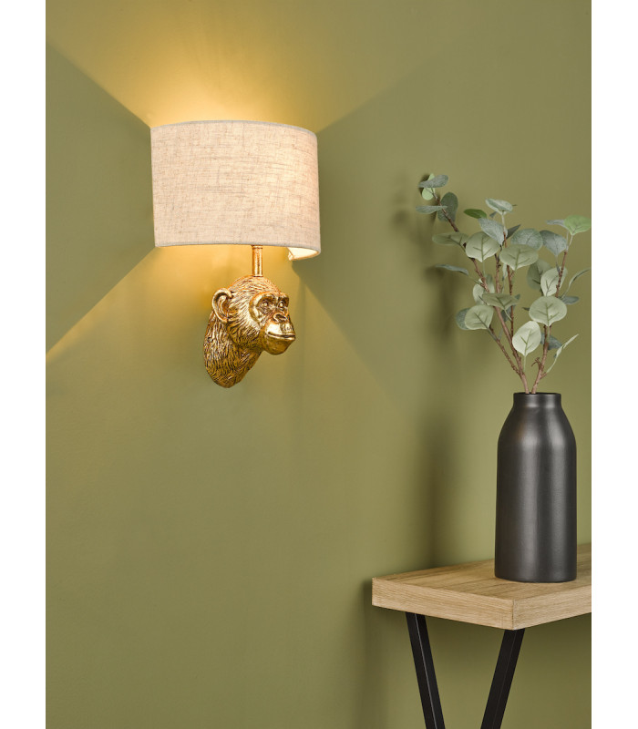 Monkey Wall Light Gold with Natural Linen Shade