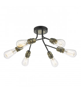 Semi Flush Ceiling Light Light Black & Antique Brass, 6x E27