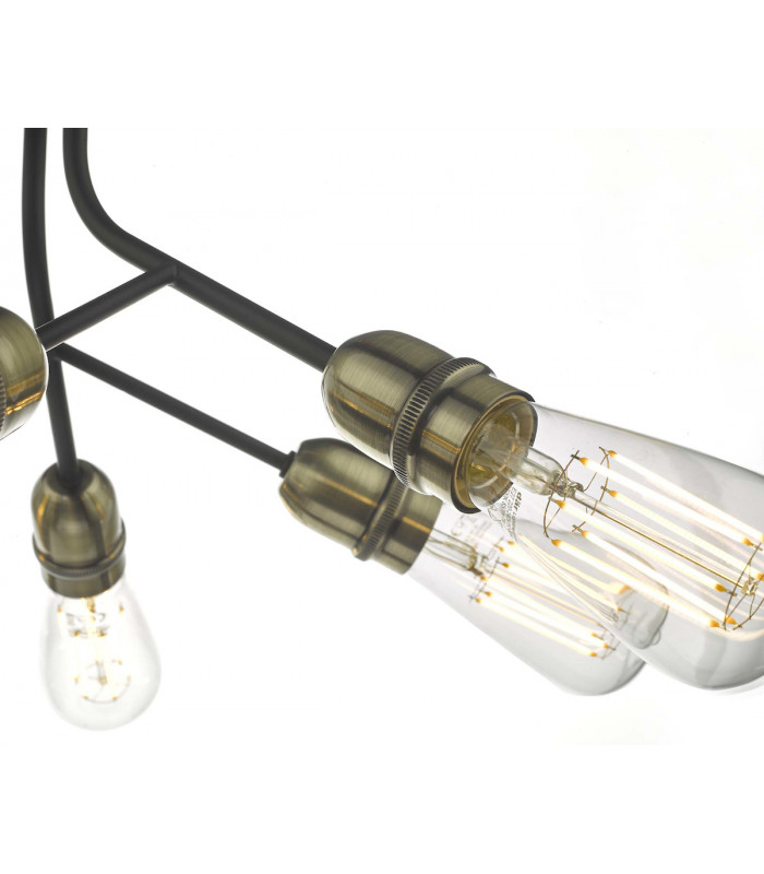 Semi Flush Ceiling Light Light Black & Antique Brass, 6x E27