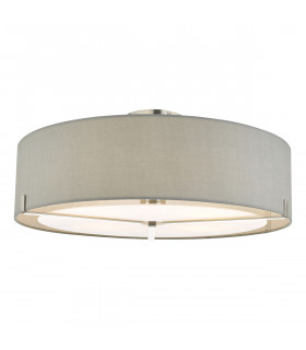 Cylindrical Semi Flush Ceiling Light Satin Chrome With Grey Shade, 3x E27