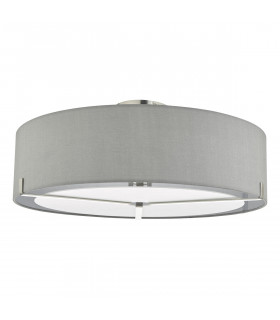 Cylindrical Semi Flush Ceiling Light Satin Chrome With Grey Shade, 3x E27