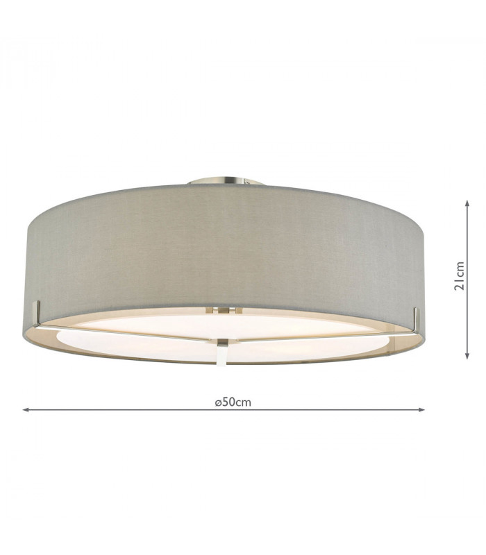 Cylindrical Semi Flush Ceiling Light Satin Chrome With Grey Shade, 3x E27