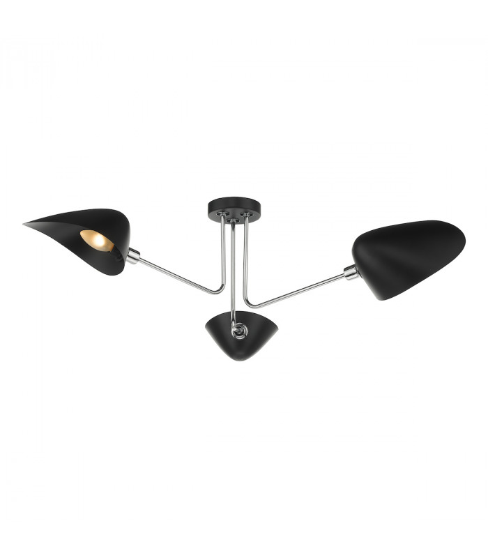Semi Flush Ceiling Light Light Matt Black Polished Chrome, 3x E14