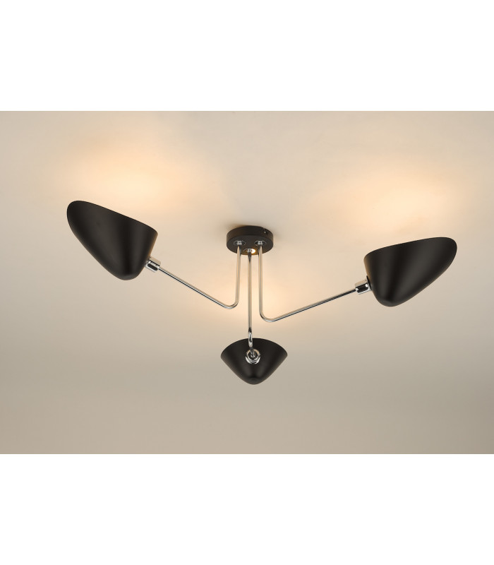 Semi Flush Ceiling Light Light Matt Black Polished Chrome, 3x E14