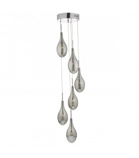 Cluster Pendant Light Smoked & Polished Chrome, 6x G4