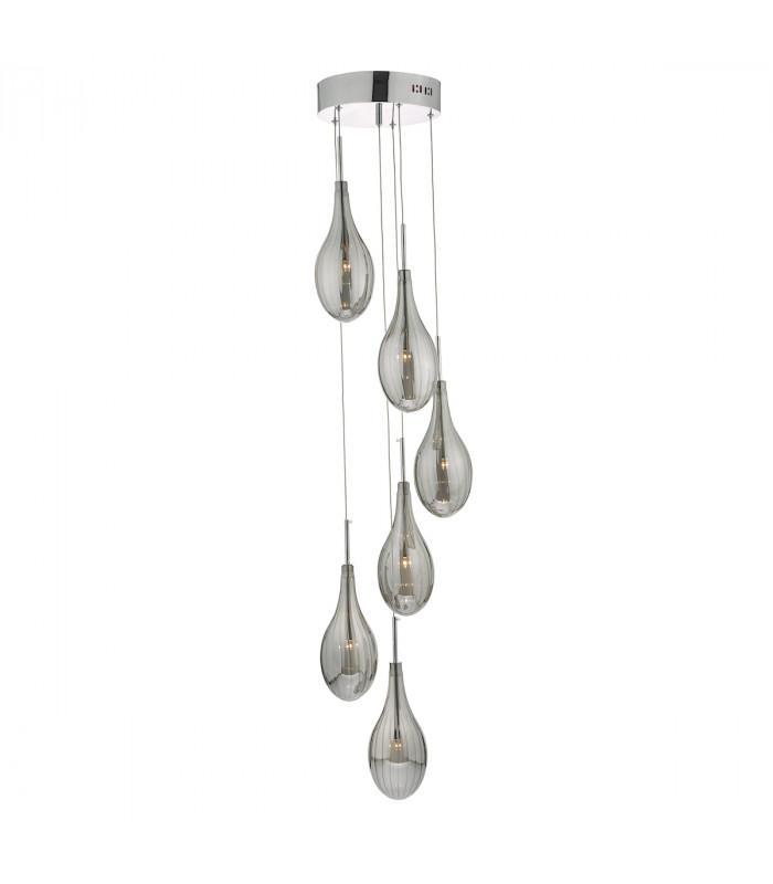 Cluster Pendant Light Smoked & Polished Chrome, 6x G4