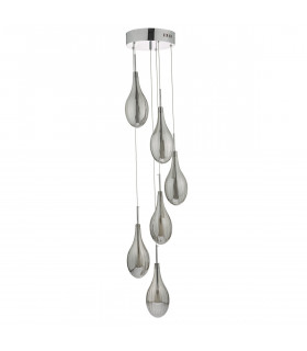 Cluster Pendant Light Smoked & Polished Chrome, 6x G4