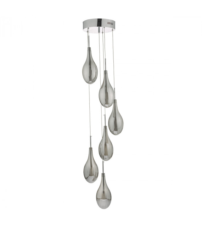 Cluster Pendant Light Smoked & Polished Chrome, 6x G4