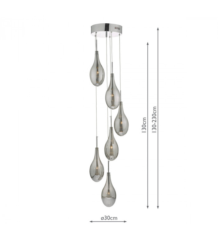Cluster Pendant Light Smoked & Polished Chrome, 6x G4